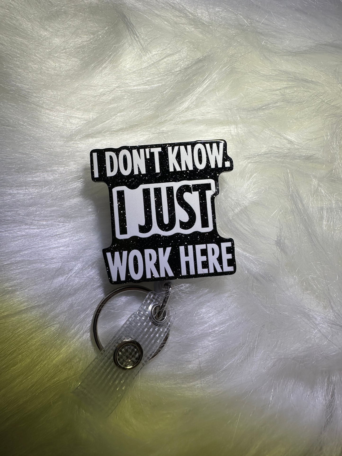 Just work here badge reel